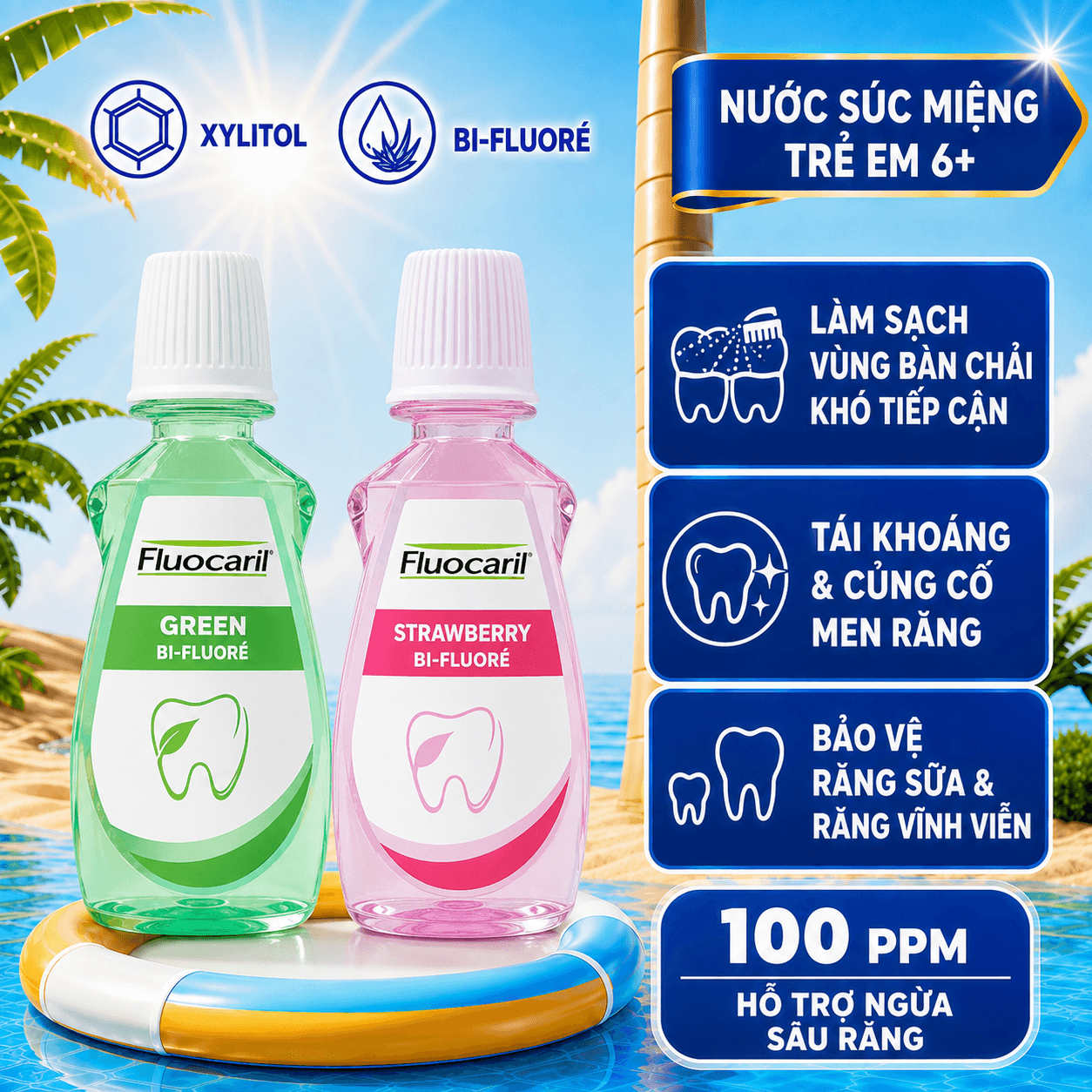 Nước súc miệng Fluocaril Kids Mouthwash dành cho trẻ em 250ml